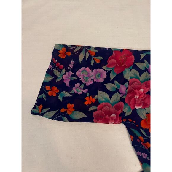 Victoria's Secret Kimono Robe Women's One Size Blue Satin Floral Gold Label VTG - Picture 9 of 12